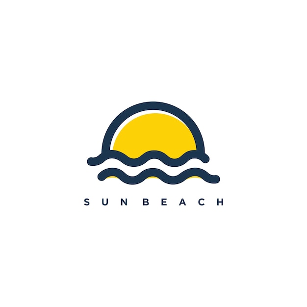 Sun beach logo with modern simple line art style