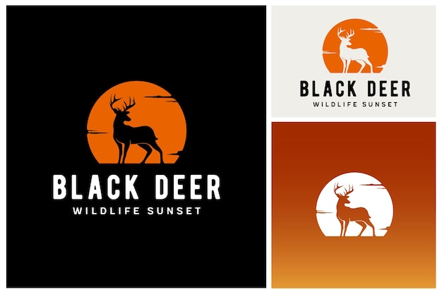 Sun Beauty Mule Deer Buck Stag Silhouette in Savanna Sunrise or Sunset Nature Wildlife logo design