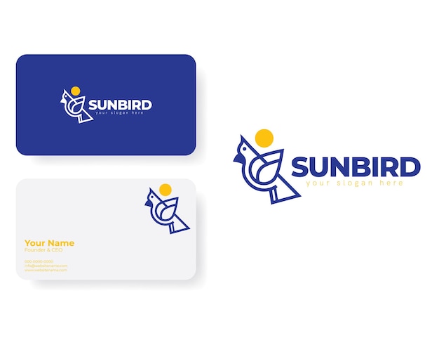 Sun Bird Logo with Business Card Template in Flat Design