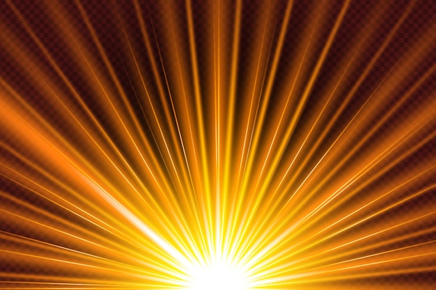 Sun blast effect with golden light lens flare black background.