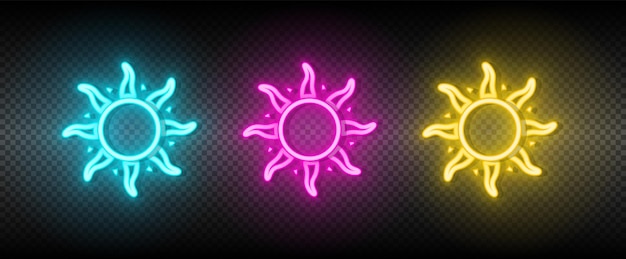 Sun blue pink and yellow neon vector icon set