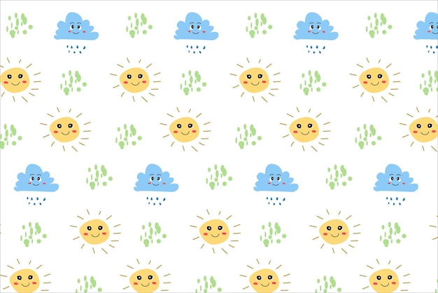 Sun and cloud character seamless background