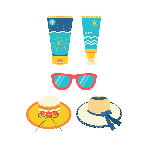 Sun cream hat sunglasses Beach set for summer trips Vacation accessories for sea vacations