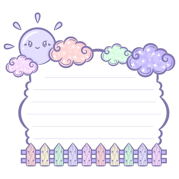 sun and cute fence frame note letter with pastel coloring for writing