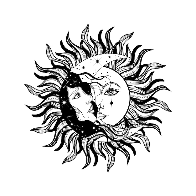 Sun eclipse concept Vector illlustration of astronomy and astrology symbol