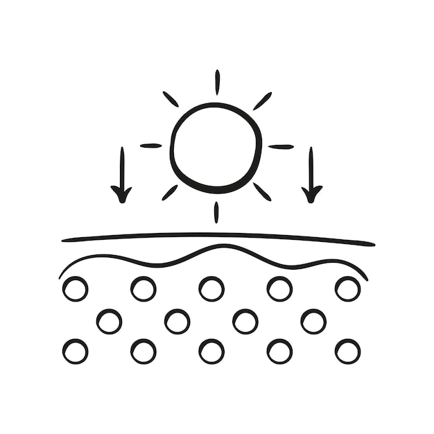 Sun effect on skin line icon Skin layers with solar rays Vector