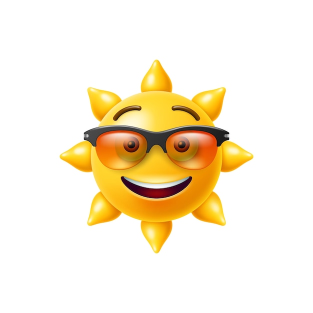 Vector sun emoji 3d cartoon character face in sunglasses