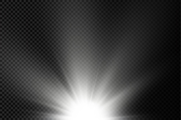 Sun explosion flare special effect with rays of light and magic sparkles bright shining white star