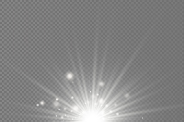 Sun explosion flare special effect with rays of light and magic sparkles bright shining white star