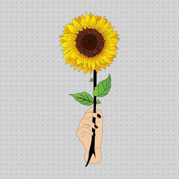 Sun flower with a hand-held decoration and a vintage background