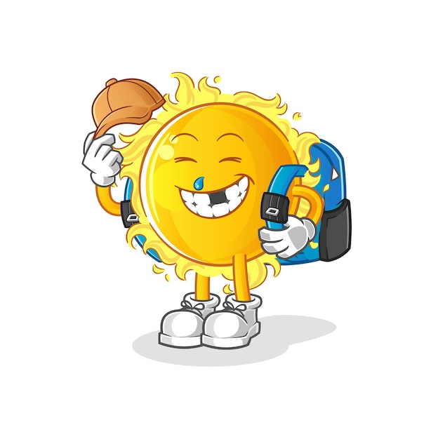 sun goes to school vector. cartoon character