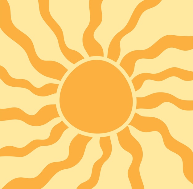 Vector sun groovy retro background horizontal wavy sun retro and vintage style 60s 70s trendy