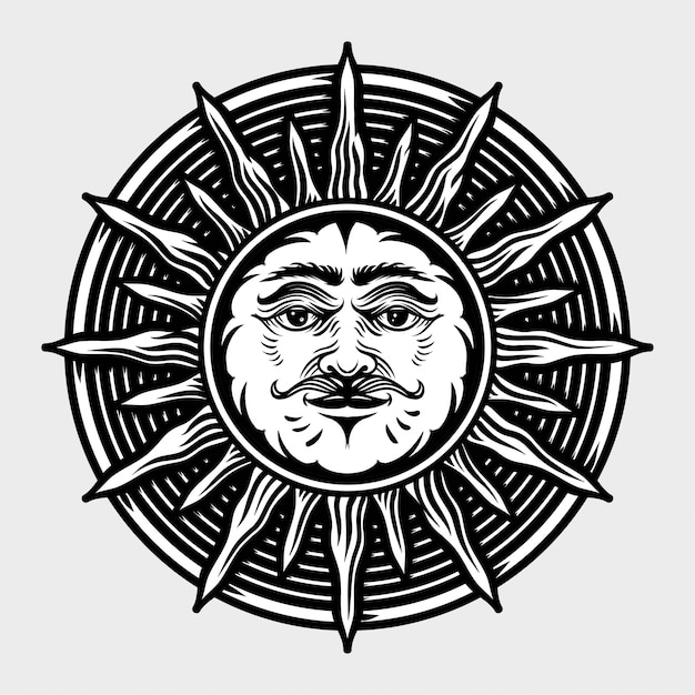 Sun Hand drawn engraving style illustrations