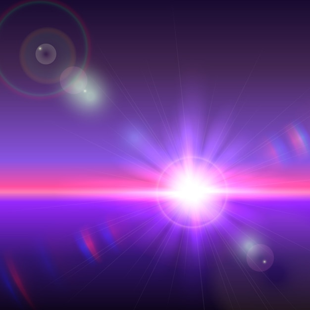 sun over horizon with lens flares