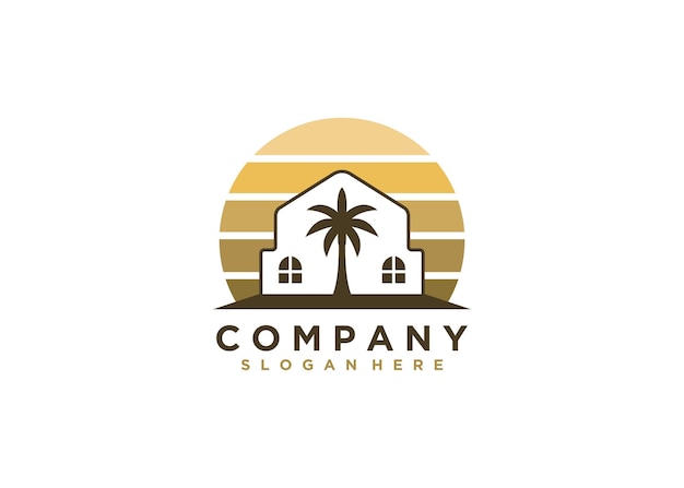 sun house palm company name logo illustration ,ocean house logo