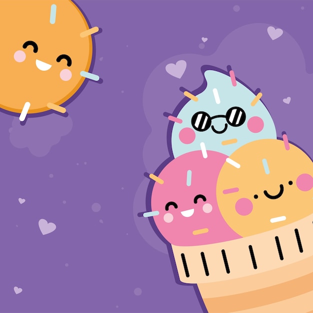 Sun and ice cream kawaii