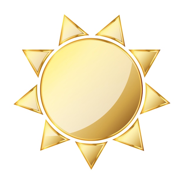 Sun icon. Gold  illustration. Gold sun icon on white background. Gold symbol of sun