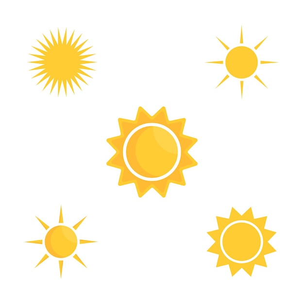 Sun icon set. Isolated flat vector symbol illustration.