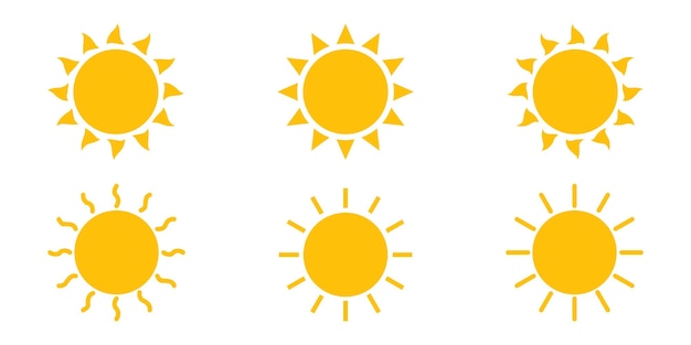 Sun icon set Vector isolated yellow sun collection