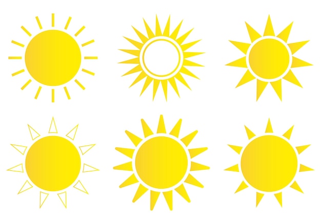 Sun icon set Weather sun icon Yellow sun star Summer elements for design Vector illustration