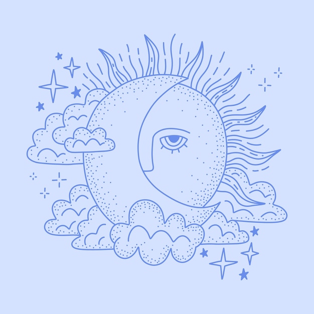 Sun and moon drawing illustration