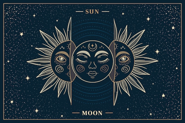 Sun and moon drawing illustration