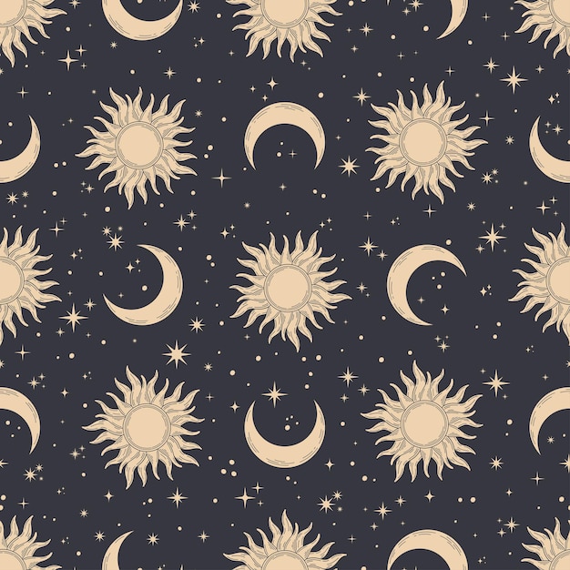 Sun and moon seamless pattern