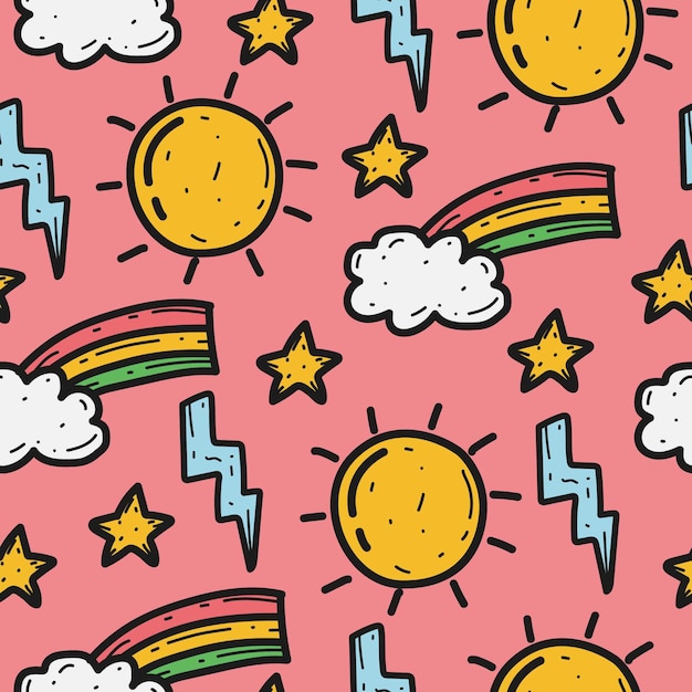 sun and rainbow cartoon doodle pattern design