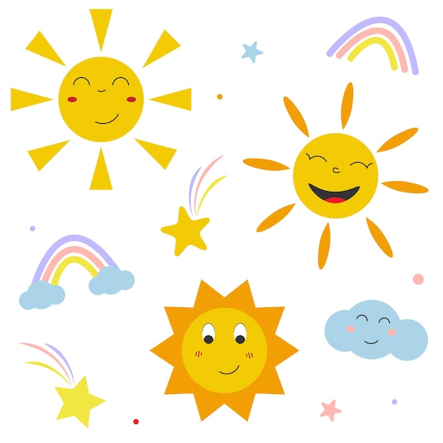 sun rainbows clouds and sun smile vector