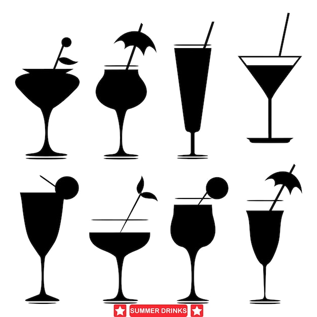 Sun Sand and Sips Refreshing Drink Vector Silhouettes for Sunny Days