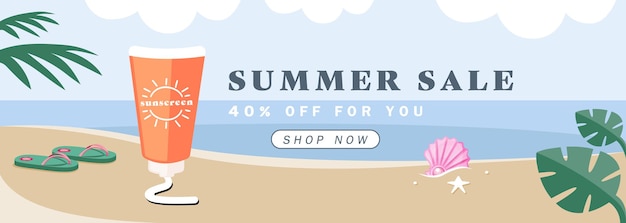 sun screen body cream on summer sale banner