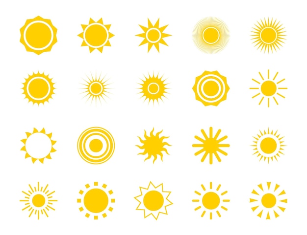 Sun silhouette icon set. Summer circle shape. Nature, sky heat symbol. Vector sunrise image isolated on white background.