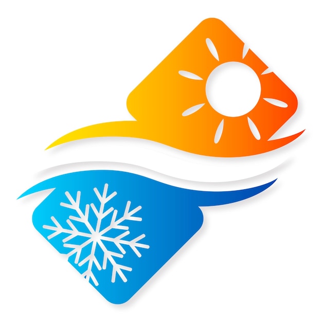 Sun and snowflake with air flow air conditioner and heating design