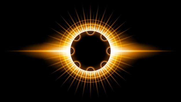 Sun Solar Eclipse Orange Fire Dark Background Vector Moon Design Style Space Science Glow Light