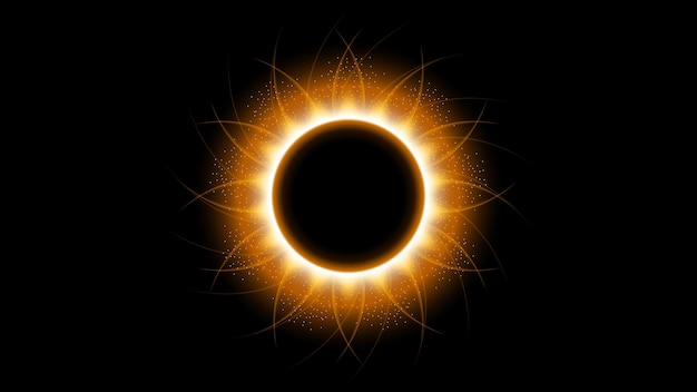 Sun Solar Eclipse Orange Fire Dark Background Vector Moon Design Style Space Science Glow Light