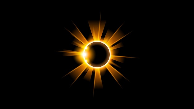 Sun Solar Eclipse Orange Fire Dark Background Vector Moon Design Style Space Science Glow Light