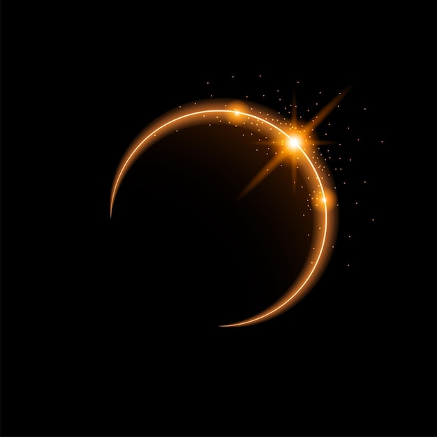 Sun Solar Eclipse Orange Fire Dark Background Vector Moon Design Style Space Science Glow Light