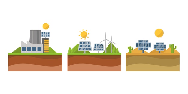 Sun solar energy power electricity technology vector.