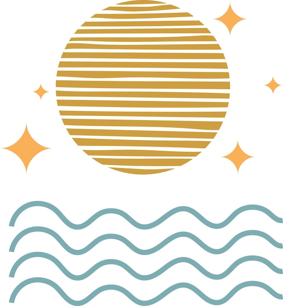 Sun Sunlight Sea Wave Boho Geometric Aesthetic Shapes Illustration