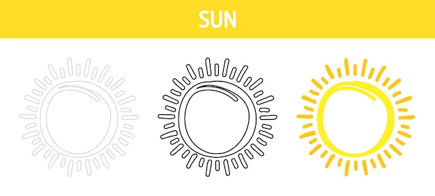 Sun tracing and coloring worksheet for kids