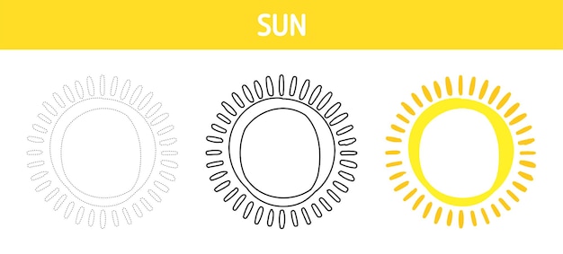 Sun tracing and coloring worksheet for kids