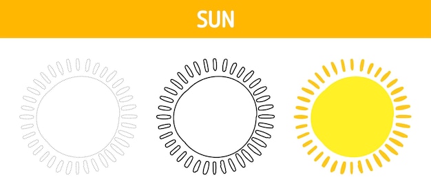 Sun tracing and coloring worksheet for kids