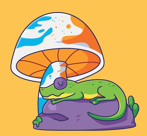 Sunbathing lizard on rock Isolated animal illustration Flat Style Sticker Icon Premium vector