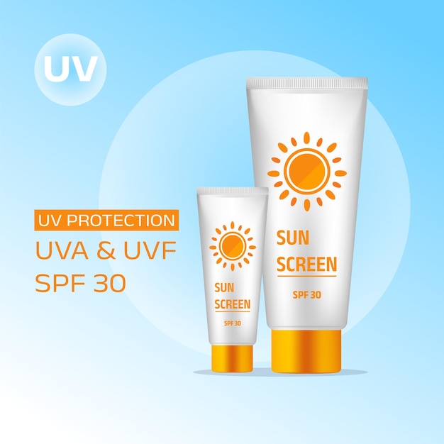 Sunblock ads template sun protection cosmetic products design with moisturizer