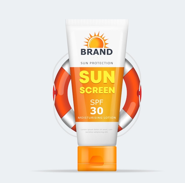 Sunblock tube lotion cream Sunscreen mousturizing cream package vector illustration