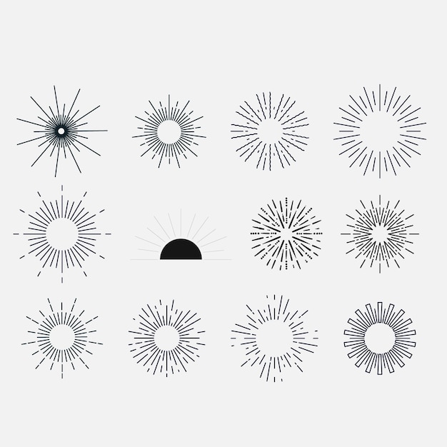 Sunburst set Sunburst icon collection vectorRetro sunburst designBig collection sunburst best qua