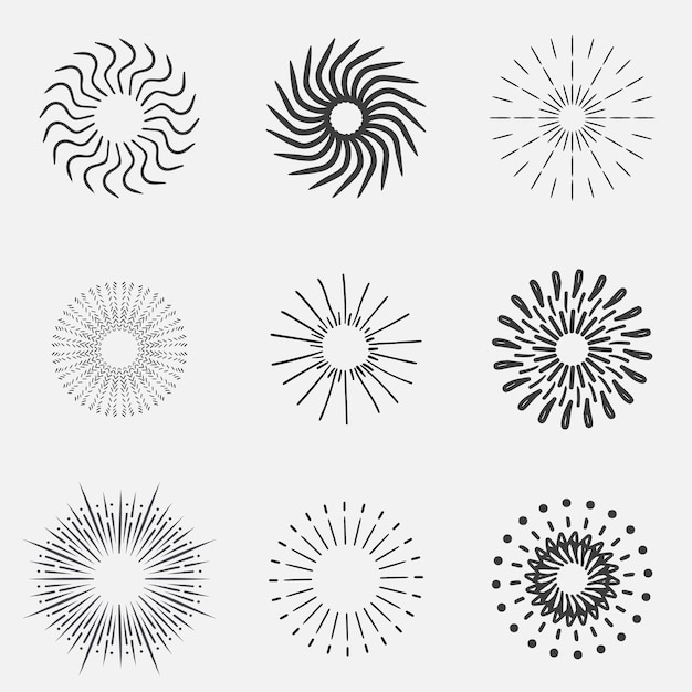 Sunburst set Sunburst icon collection vectorRetro sunburst designBig collection sunburst best qua