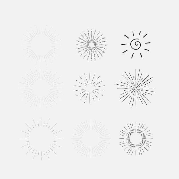 Sunburst set Sunburst icon collection vectorRetro sunburst designBig collection sunburst best qua