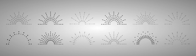 Sunburst set Vintage sunrise collection Vector light rays elements on grey background Vector