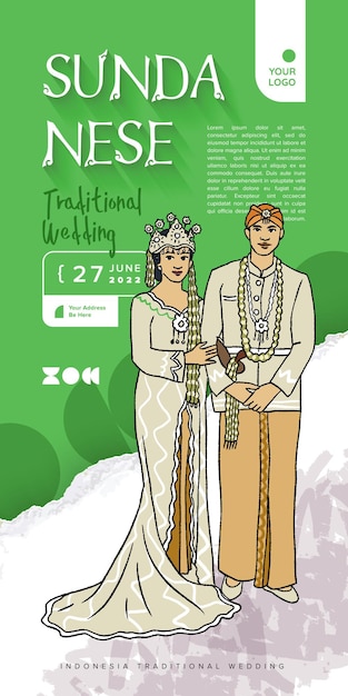 Sundanese Traditional Wedding Event Banner Hand Drawn Illustration Design Inspiration